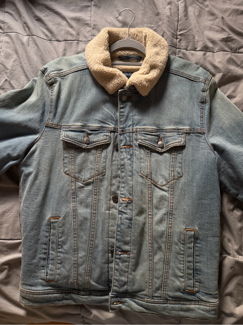 Hollister Light Blue Denim Jacket with Cream Sherpa Collar